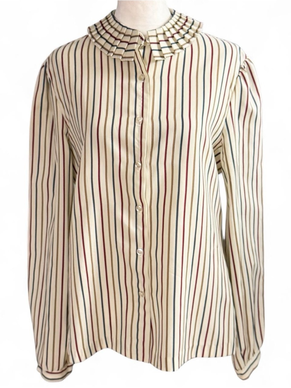 Vintage Russ Striped Ruffle Collar Blouse – Fits M/L 🎀
